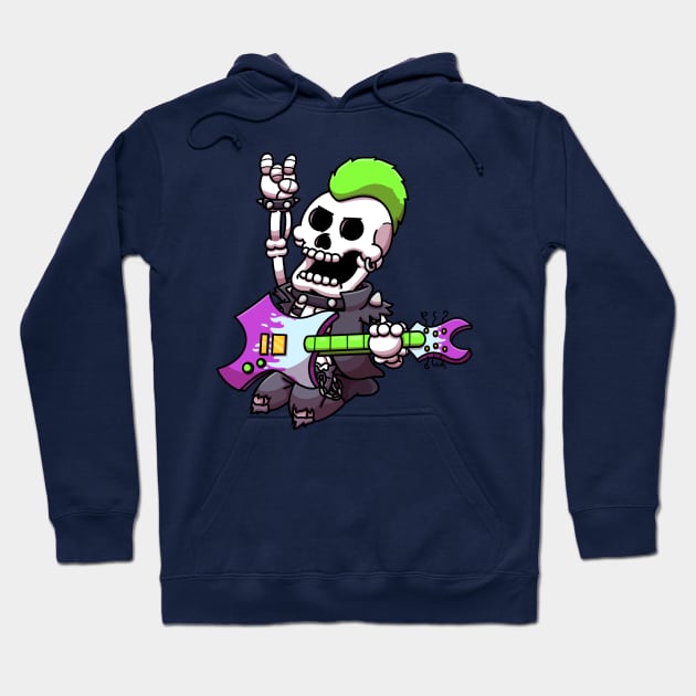 Cartoon Punk Rock Skeleton With Guitar Hoodie by TheMaskedTooner